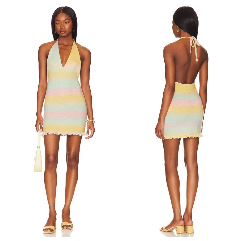 NWT More to Come Evie Halter Knit Dress Yellow Multi M